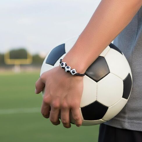 12Pcs Soccer Braided Bracelets, Sports themed Charm Soccer Bracelets Adjustable Wristband Inspirational Sports Ball Bracelet for Men Women Teens Halloween Birthday Party Gift Soccer Favor Team in Kuwait