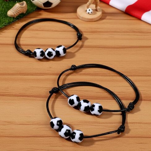 12Pcs Soccer Braided Bracelets, Sports themed Charm Soccer Bracelets Adjustable Wristband Inspirational Sports Ball Bracelet for Men Women Teens Halloween Birthday Party Gift Soccer Favor Team in Kuwait