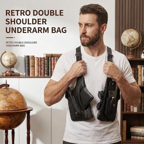 Tactical Underarm Shoulder Bag,Anti-Theft Chest Pack,Adjustable Leather Crossbody Multi Double Shoulder Armpit Bag | Double-shoulder in Kuwait