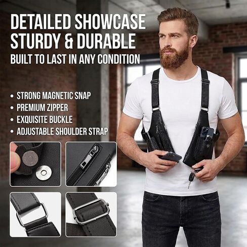 Tactical Underarm Shoulder Bag,Anti-Theft Chest Pack,Adjustable Leather Crossbody Multi Double Shoulder Armpit Bag | Double-shoulder in Kuwait