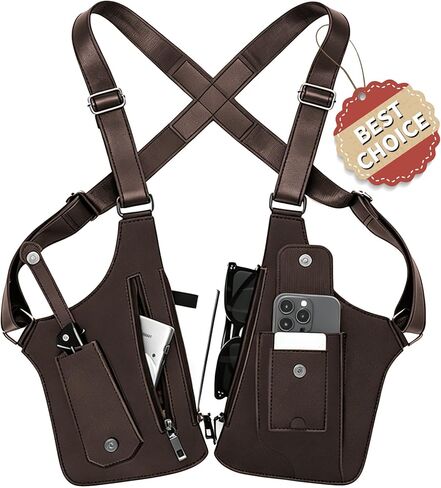 Tactical Underarm Shoulder Bag,Anti-Theft Chest Pack,Adjustable Leather Crossbody Multi Double Shoulder Armpit Bag | Double-shoulder in Saudi Arabia