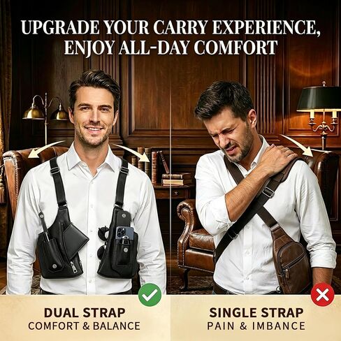 Tactical Underarm Shoulder Bag,Anti-Theft Chest Pack,Adjustable Leather Crossbody Multi Double Shoulder Armpit Bag | Double-shoulder in Kuwait
