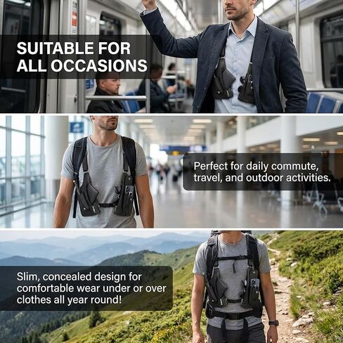 Tactical Underarm Shoulder Bag,Anti-Theft Chest Pack,Adjustable Leather Crossbody Multi Double Shoulder Armpit Bag | Double-shoulder in Kuwait