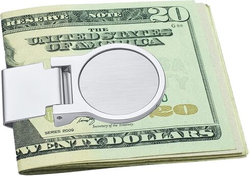 Bling Jewelry Men's Large Round Hinged Money Clip Card Holder Silver Tone Stainless Steel in Kuwait