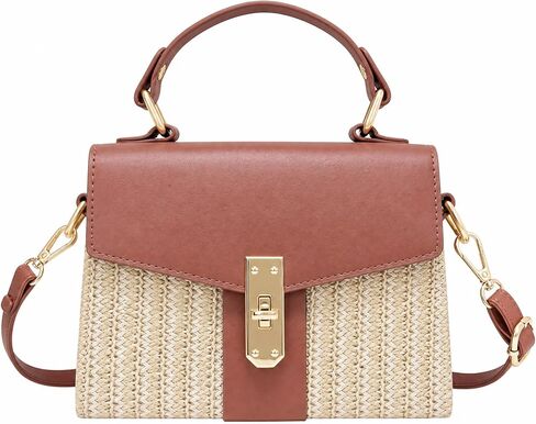 Small Straw Purse for Women Summer Beach Crossbody Bag Woven Handbags and Purses with PU Leather Flap and Top Handle in Saudi Arabia