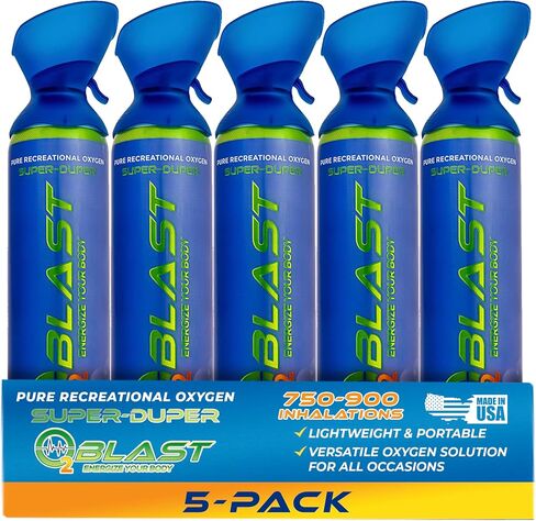O2 Blast - Pure Oxygen Supplement, Portable Can Filled with 99.99% Pure Oxygen with Custom Breathing Mask, Energy, Performance, Fast Recovery Time, Ideal for High Altitude & Sports - 10L, 5-Pack in Saudi Arabia