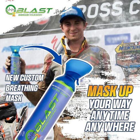 O2 Blast - Pure Oxygen Supplement, Portable Can Filled with 99.99% Pure Oxygen with Custom Breathing Mask, Energy, Performance, Fast Recovery Time, Ideal for High Altitude & Sports - 10L, 5-Pack in Saudi Arabia