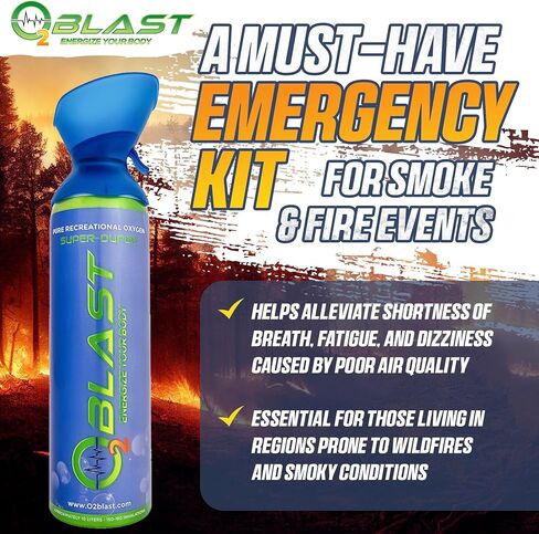 O2 Blast - Pure Oxygen Supplement, Portable Can Filled with 99.99% Pure Oxygen with Custom Breathing Mask, Energy, Performance, Fast Recovery Time, Ideal for High Altitude & Sports - 10L, 5-Pack in Saudi Arabia