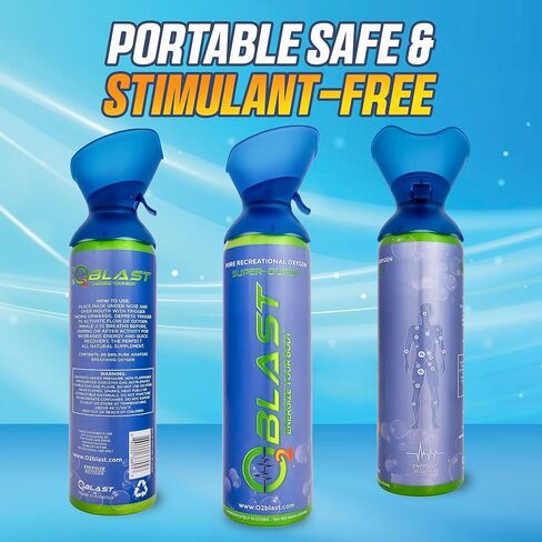 O2 Blast - Pure Oxygen Supplement, Portable Can Filled with 99.99% Pure Oxygen with Custom Breathing Mask, Energy, Performance, Fast Recovery Time, Ideal for High Altitude & Sports - 10L, 5-Pack in Saudi Arabia