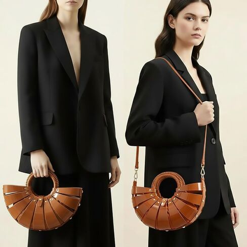 Women PU Leather Top Handle Handbag Detachable Strap Crossbody Shoulder Purse Woven Basket Bag in Saudi Arabia