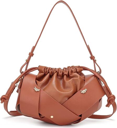 Women PU Leather Top Handle Handbag Detachable Strap Crossbody Shoulder Purse Woven Basket Bag in Saudi Arabia