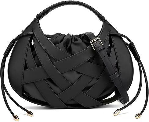 Women PU Leather Top Handle Handbag Detachable Strap Crossbody Shoulder Purse Woven Basket Bag in Saudi Arabia