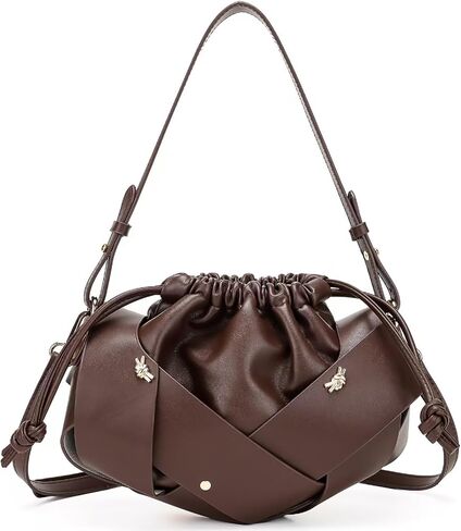 Women PU Leather Top Handle Handbag Detachable Strap Crossbody Shoulder Purse Woven Basket Bag in Saudi Arabia