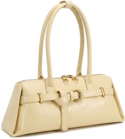Sleek Baguette Shoulder Bag for Women, Cream Faux Leather Underarm Purse with Double Long Handles in Saudi Arabia