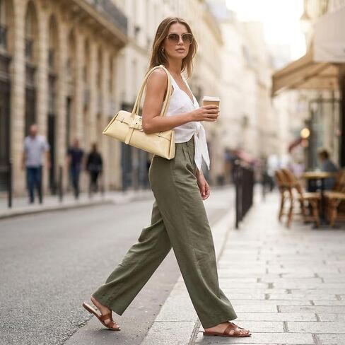 Sleek Baguette Shoulder Bag for Women, Cream Faux Leather Underarm Purse with Double Long Handles in Saudi Arabia