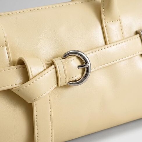 Sleek Baguette Shoulder Bag for Women, Cream Faux Leather Underarm Purse with Double Long Handles in Saudi Arabia