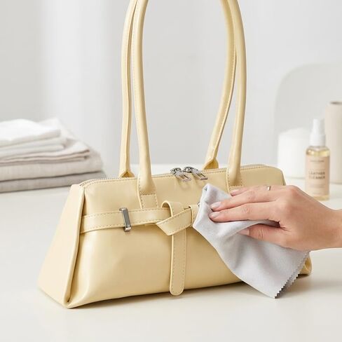 Sleek Baguette Shoulder Bag for Women, Cream Faux Leather Underarm Purse with Double Long Handles in Saudi Arabia