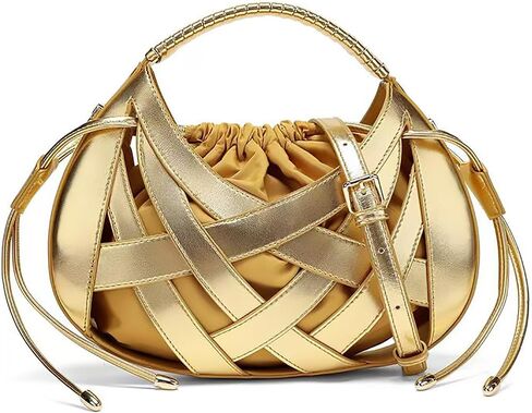 Women PU Leather Top Handle Handbag Detachable Strap Crossbody Shoulder Purse Woven Basket Bag in Saudi Arabia