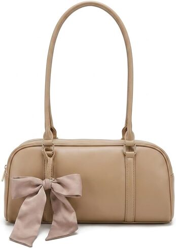 Korean Casual Pillow Bag for Women - Trendy Tan Hobo Shoulder Handbag with Bow Detail in Saudi Arabia