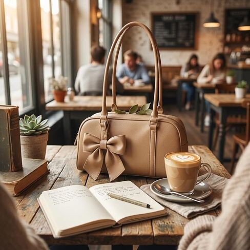 Korean Casual Pillow Bag for Women - Trendy Tan Hobo Shoulder Handbag with Bow Detail in Saudi Arabia