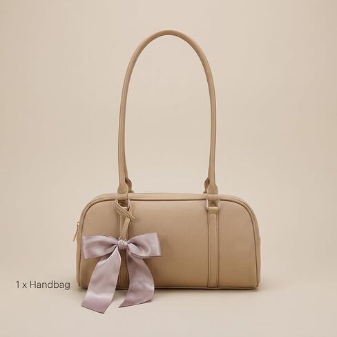 Korean Casual Pillow Bag for Women - Trendy Tan Hobo Shoulder Handbag with Bow Detail in Saudi Arabia