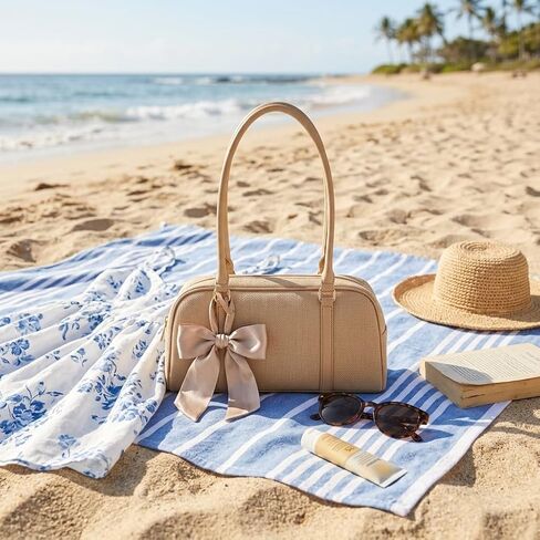 Korean Casual Pillow Bag for Women - Trendy Tan Hobo Shoulder Handbag with Bow Detail in Saudi Arabia
