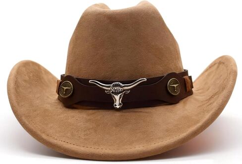 Cowboy Hat for Women Men Western Cowboy Hats Shapeable Wide Brim, Classic Cowgirl Hats with Two Decorative Bands in Kuwait