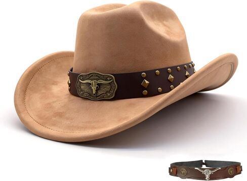 Cowboy Hat for Women Men Western Cowboy Hats Shapeable Wide Brim, Classic Cowgirl Hats with Two Decorative Bands in Kuwait