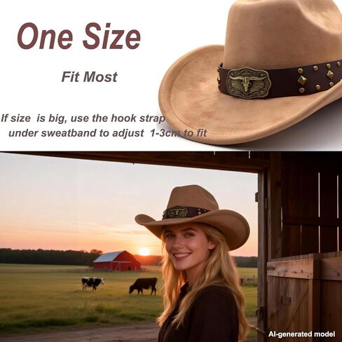 Cowboy Hat for Women Men Western Cowboy Hats Shapeable Wide Brim, Classic Cowgirl Hats with Two Decorative Bands in Kuwait