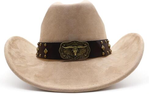 Cowboy Hat for Women Men Western Cowboy Hats Shapeable Wide Brim, Classic Cowgirl Hats with Two Decorative Bands in Kuwait