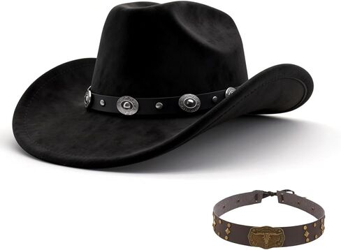 Cowboy Hat for Women Men Western Cowboy Hats Shapeable Wide Brim, Classic Cowgirl Hats with Two Decorative Bands in Kuwait
