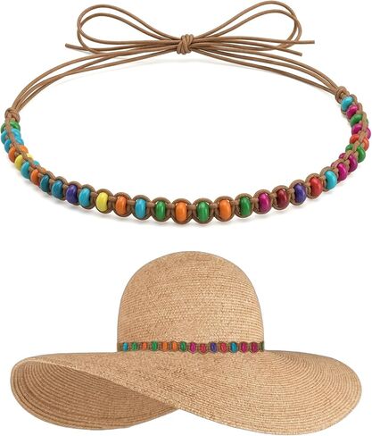 Hat Bands for Women Straw Hats Universal Colorful Beaded Cowboy Hatbands with Ribbon Decorations Western Style Belt Band for Hats Decorative Replacement Hat Bands for Womens Men in Saudi Arabia