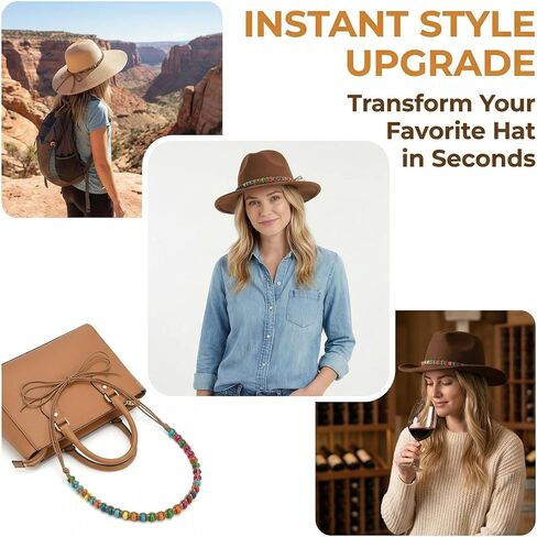 Hat Bands for Women Straw Hats Universal Colorful Beaded Cowboy Hatbands with Ribbon Decorations Western Style Belt Band for Hats Decorative Replacement Hat Bands for Womens Men in Saudi Arabia