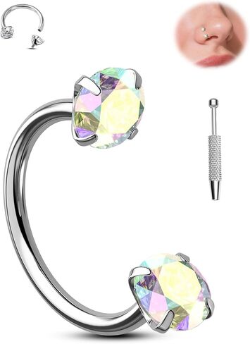 Jewseen Titanium Horseshoe Nose Ring 18G Double Gem Nose Ring for Women 6MM/7MM/8MM Internally Threaded Lip Septum Piercing Jewelry Horseshoe Helix/Daith/Tragus Earring for Women in Saudi Arabia