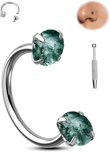 Jewseen Titanium Horseshoe Nose Ring 18G Double Gem Nose Ring for Women 6MM/7MM/8MM Internally Threaded Lip Septum Piercing Jewelry Horseshoe Helix/Daith/Tragus Earring for Women in Kuwait