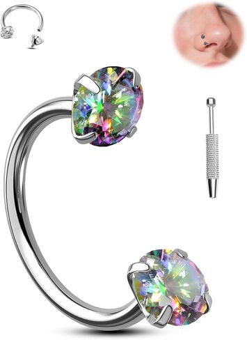 Jewseen Titanium Horseshoe Nose Ring 18G Double Gem Nose Ring for Women 6MM/7MM/8MM Internally Threaded Lip Septum Piercing Jewelry Horseshoe Helix/Daith/Tragus Earring for Women in Kuwait