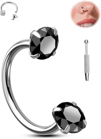 Jewseen Titanium Horseshoe Nose Ring 18G Double Gem Nose Ring for Women 6MM/7MM/8MM Internally Threaded Lip Septum Piercing Jewelry Horseshoe Helix/Daith/Tragus Earring for Women in Kuwait