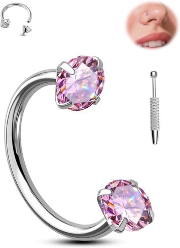 Jewseen Titanium Horseshoe Nose Ring 18G Double Gem Nose Ring for Women 6MM/7MM/8MM Internally Threaded Lip Septum Piercing Jewelry Horseshoe Helix/Daith/Tragus Earring for Women in Kuwait