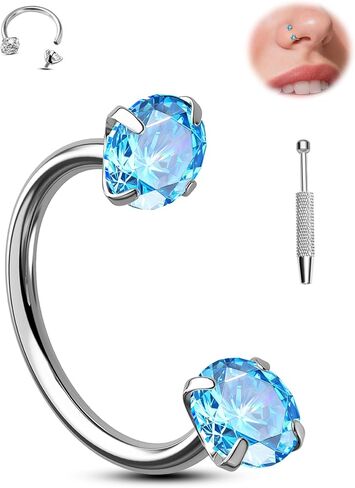 Jewseen Titanium Horseshoe Nose Ring 18G Double Gem Nose Ring for Women 6MM/7MM/8MM Internally Threaded Lip Septum Piercing Jewelry Horseshoe Helix/Daith/Tragus Earring for Women in Kuwait