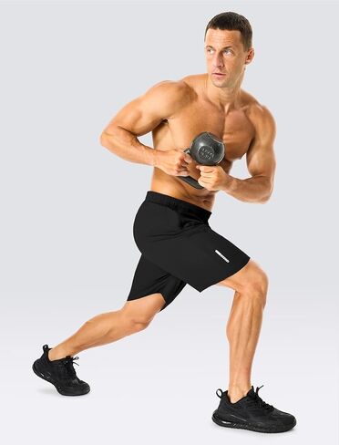 Mens Workout Running Shorts with 2 Zipper Pockets Quick Dry 7"/5" Gym Basketball Athletic Shorts for Men in Saudi Arabia
