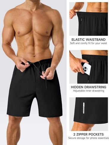Mens Workout Running Shorts with 2 Zipper Pockets Quick Dry 7"/5" Gym Basketball Athletic Shorts for Men in Saudi Arabia