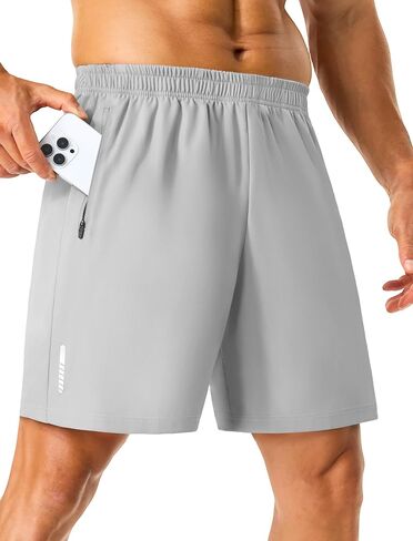 Mens Workout Running Shorts with 2 Zipper Pockets Quick Dry 7"/5" Gym Basketball Athletic Shorts for Men in Saudi Arabia