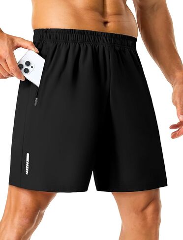 Mens Workout Running Shorts with 2 Zipper Pockets Quick Dry 7"/5" Gym Basketball Athletic Shorts for Men in Saudi Arabia