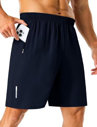 Mens Workout Running Shorts with 2 Zipper Pockets Quick Dry 7"/5" Gym Basketball Athletic Shorts for Men in Saudi Arabia
