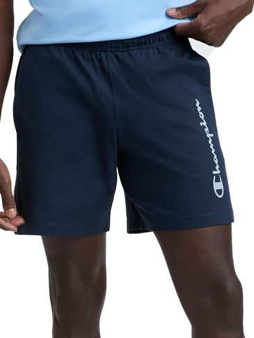Champion Men's Graphic Lounge Shorts, Standard Fit, 7 Inch Inseam, Script Logo, Lightweight 100% Cotton Jersey in Saudi Arabia