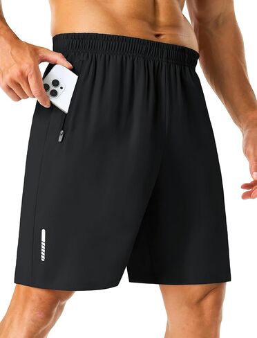 Mens Workout Running Shorts with 2 Zipper Pockets Quick Dry 7"/5" Gym Basketball Athletic Shorts for Men in Saudi Arabia
