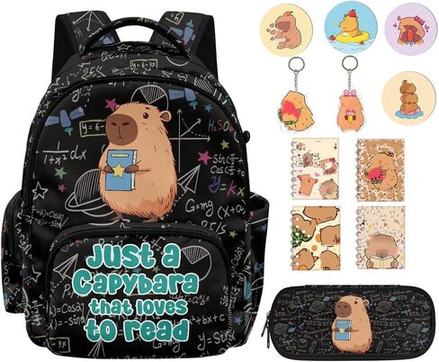 12 PCS Capybara Backpack with Pencil Case Lightweight Kids Backpacks with Adjustable Padded Straps Suitable for Elementary Middle School High School in Kuwait