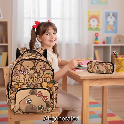 12 PCS Capybara Backpack with Pencil Case Lightweight Kids Backpacks with Adjustable Padded Straps Suitable for Elementary Middle School High School in Kuwait