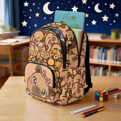 12 PCS Capybara Backpack with Pencil Case Lightweight Kids Backpacks with Adjustable Padded Straps Suitable for Elementary Middle School High School in Kuwait