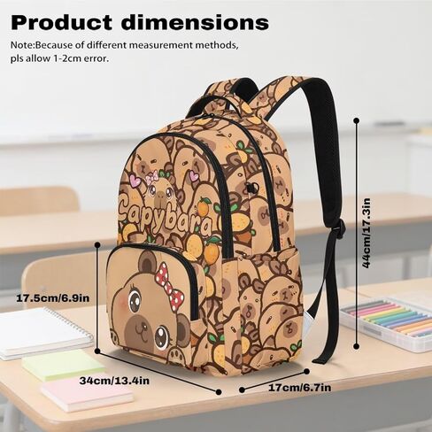 12 PCS Capybara Backpack with Pencil Case Lightweight Kids Backpacks with Adjustable Padded Straps Suitable for Elementary Middle School High School in Kuwait